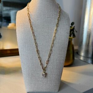 Waterproof Gold Paperclip Chain Necklace with Teardrop Pendant